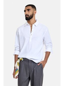 Snitch - White Solid Full Sleeves Regular Shirt for Men