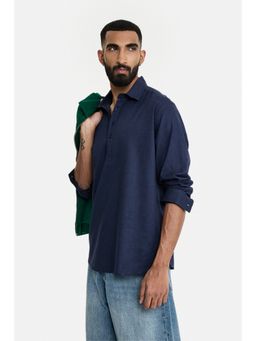 Snitch - Navy Blue Solid Full Sleeves Regular Shirt for Men