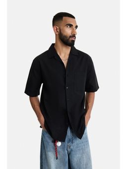 Snitch - Black Solid Half Sleeves Boxy Shirt for Men