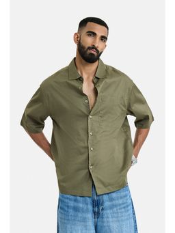 Snitch - Olive Solid Half Sleeves Oversized Casual Shirt for Men