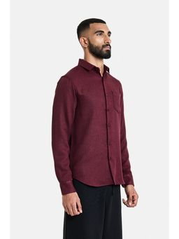 Snitch - Burgundy Textured Full Sleeves Slim Casual Shirt for Men