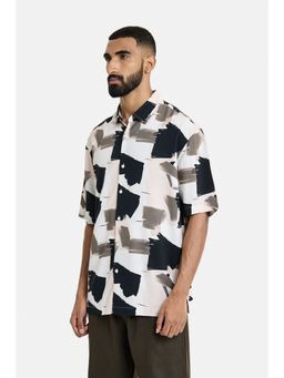 Snitch - Beige Abstract Half Sleeves Boxy Casual Shirt for Men