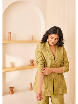 THE RIGHT CUT - Green Chanderi Silk Embroidered Blaze Jacket