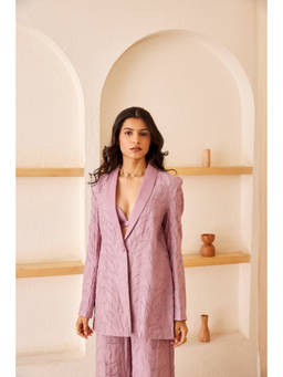 THE RIGHT CUT - Lavender Chanderi Silk Embroidered Blazer Jacket