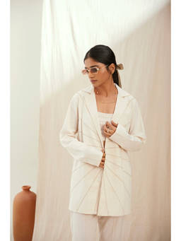 THE RIGHT CUT - Beige Linen Blazer Jacket with Crop Top