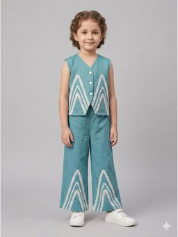 THE WISHING CLOSET - Girls Blue and White Lace Detail Sleeveless Co-Ord Set