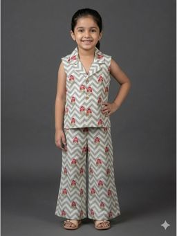 THE WISHING CLOSET - Grey Printed Lapel Collar Wide Leg Co-Ord Set