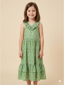 THE WISHING CLOSET - Green and White Printed Ruffled Tiered Dress