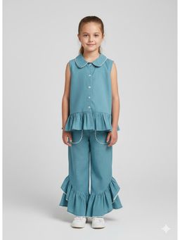 THE WISHING CLOSET - Girls Blue Solid Petal and Peplum Co-ord Set