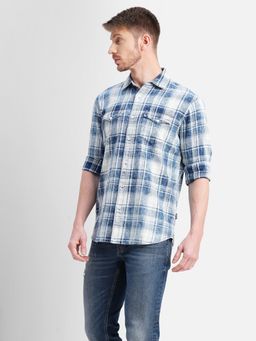 Jack & Jones - White &amp; Blue Check Print Full Sleeves Shirt