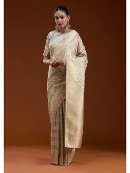 Koskii - Women Zariwork (Gold) Silk Saree With Unstitched Blouse
