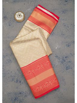 Koskii - Women Zariwork (Gold) Silk Saree With Unstitched Blouse