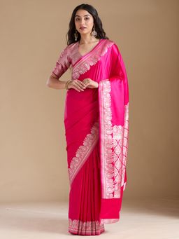Koskii - Pink Silk Handloom Saree with Unstitched Blouse