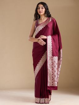 Koskii - Women Zariwork (Gold) Silk Saree With Unstitched Blouse