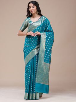 Koskii - Women Zariwork (Gold) Silk Saree With Unstitched Blouse