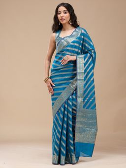Koskii - Women Zariwork (Gold) Silk Saree With Unstitched Blouse