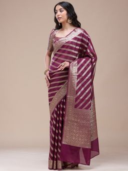 Koskii - Women Zariwork (Gold) Silk Saree With Unstitched Blouse