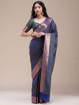 Koskii - Women Zariwork (Gold) Silk Saree With Unstitched Blouse