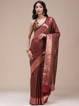 Koskii - Women Zariwork (Gold) Silk Saree With Unstitched Blouse