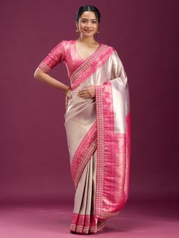 Koskii - Women Sequins Silk Saree With Unstitched Blouse