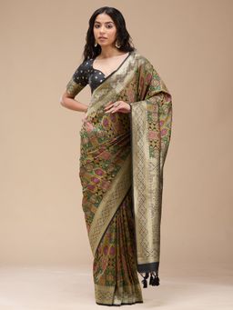 Koskii - Women Printed Silk Saree With Unstitched Blouse