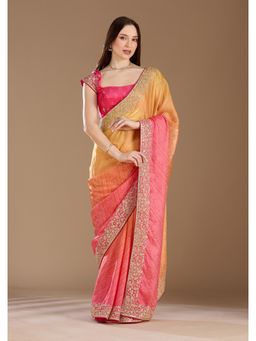 Koskii - Women Cording Chiffon Saree With Unstitched Blouse