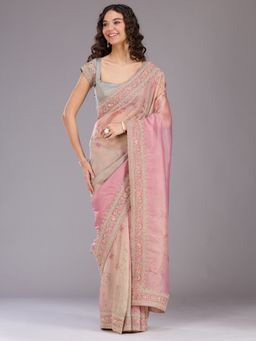 Koskii - Women Sequins Organza Saree With Unstitched Blouse