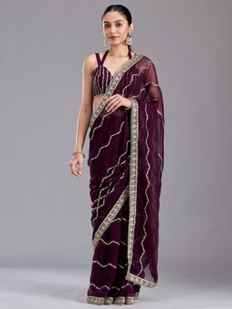 Koskii - Women Sequins Georgette Saree With Unstitched Blouse