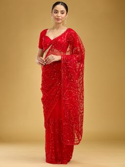 Koskii - Women Sequins Net Saree With Unstitched Blouse