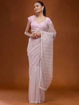 Koskii - Women Sequins Net Saree With Unstitched Blouse