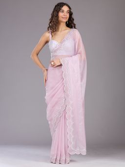 Koskii - Women Sequins Organza Saree With Unstitched Blouse