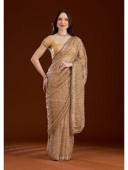 Koskii - Women Sequins Net Saree With Unstitched Blouse