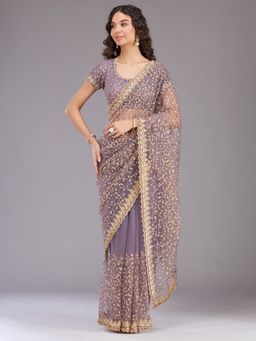 Koskii - Women Sequins Net Saree With Unstitched Blouse