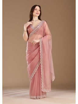 Koskii - Women Cutdana Tissue Saree With Unstitched Blouse