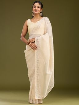Koskii - Women Stonework (Gold) Organza Saree With Unstitched Blouse