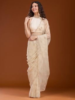 Koskii - Women Stonework (Gold) Tissue Saree With Unstitched Blouse