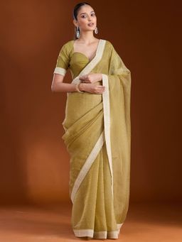 Koskii - Women Zariwork (Gold) Tissue Saree With Unstitched Blouse
