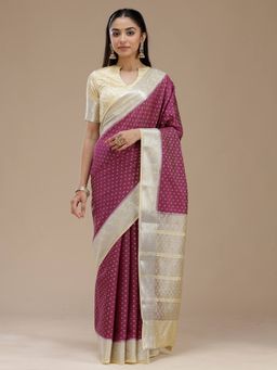Koskii - Purple Tussar Handloom Saree with Unstitched Blouse