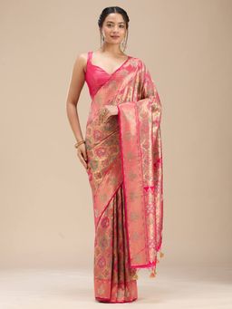 Koskii - Pink Silk Handloom Saree with Unstitched Blouse