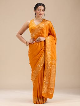 Koskii - Mustard Silk Handloom Saree with Unstitched Blouse