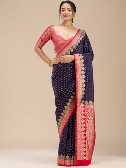 Koskii - Blue Silk Handloom Saree with Unstitched Blouse
