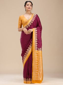 Koskii - Purple Silk Handloom Saree with Unstitched Blouse