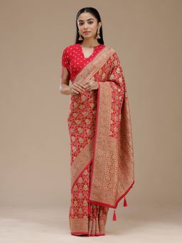 Koskii - Pink Silk Handloom Saree with Unstitched Blouse