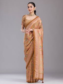 Koskii - Gold Silk Handloom Saree with Unstitched Blouse