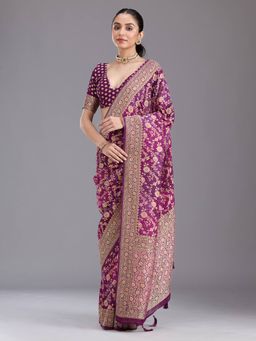 Koskii - Purple Art Silk Handloom Saree with Unstitched Blouse