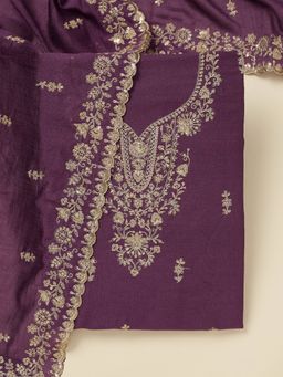 Koskii - Lavender Raw Silk Unstitched Kurta With Bottom & Dupatta