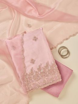 Koskii - Pink Organza Unstitched Kurta With Bottom & Dupatta