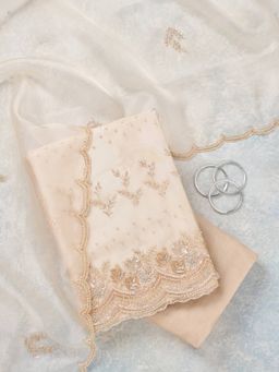 Koskii - Off White Organza Unstitched Kurta With Bottom & Dupatta