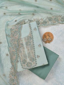 Koskii - Blue Tissue Unstitched Kurta With Bottom & Dupatta