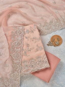 Koskii - Peach Tissue Unstitched Kurta With Bottom & Dupatta